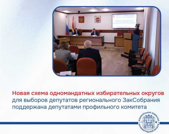 Новая схема одномандатных избирательных округов для выборов депутатов Законодательного собрания Калининградской области поддержана депутатами комитета по законодательству, государственному строительству, местному самоуправлению и регламенту  