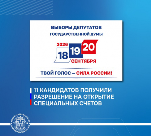 Облизбирком (в рамках полномочий окружных избирательных комиссий округов №№ 99 и 100) разрешил открыть специальные избирательные счета 11 кандидатам в депутаты Государственной Думы по одномандатным округам
