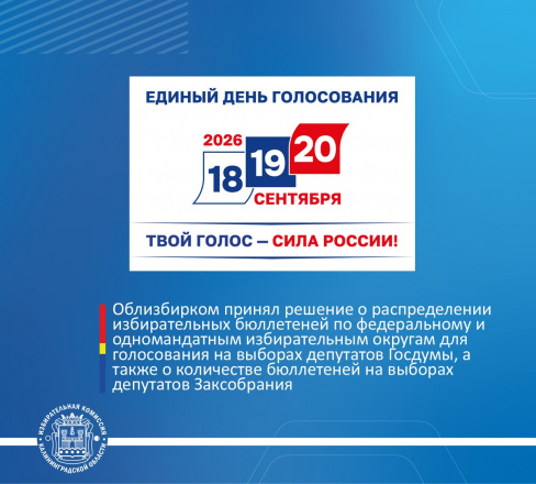 Облизбирком принял решение о распределении избирательных бюллетеней по федеральному и одномандатным избирательным округам для голосования на выборах депутатов Госдумы, а также о количестве бюллетеней на выборах депутатов Заксобрания