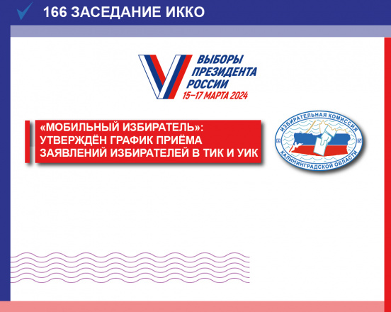 ИККО приняла решение о графике работы избирательных комиссий Калининградской области по приему заявлений о включении избирателя в список избирателей по месту нахождения на выборах Президента Российской Федерации